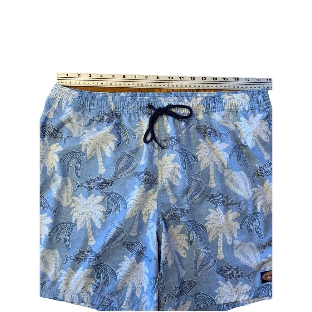 Vineyard Vines Mens Swim Trunks XL Beach Tropical Fish Seashells Palm Trees Blue